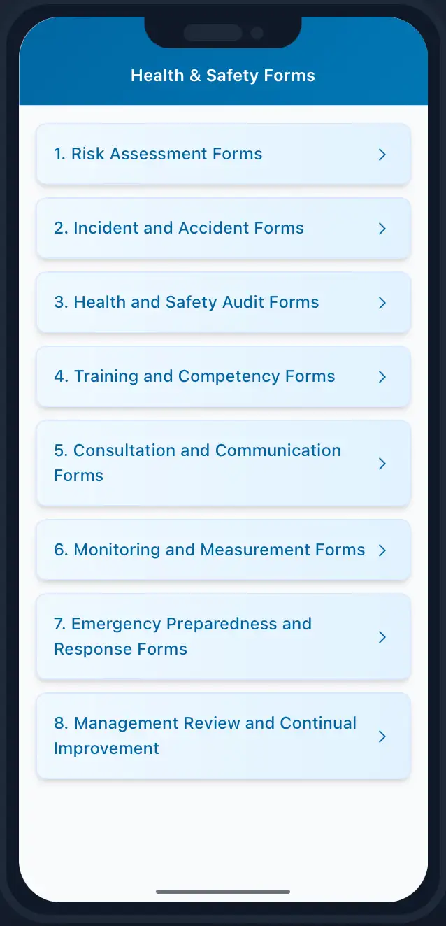Risk management example interface
